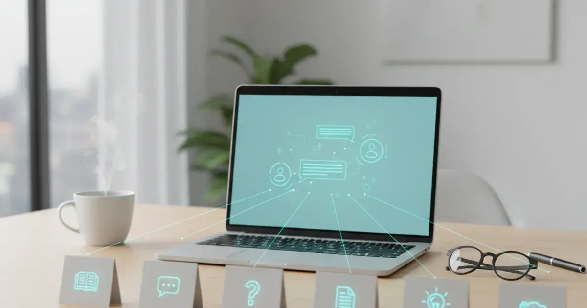 A laptop with 7 ChatGPT prompts as cards