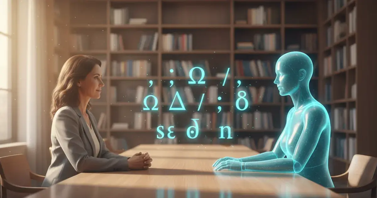 A human tutor sitting in front of a AI tutor at a desk