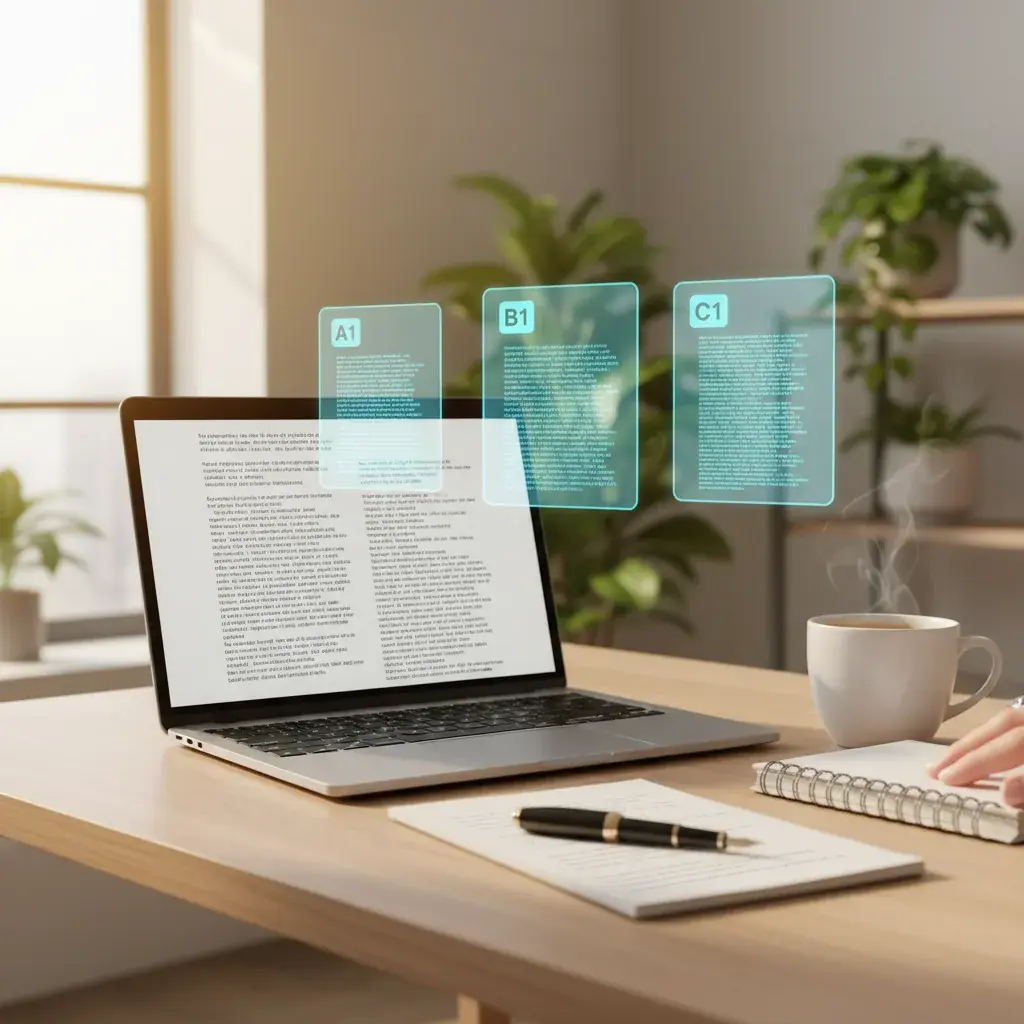 Teacher generating CEFR level-appropriate reading materials with AI — A1 through C1 prompt examples for ESL and language teaching workflows