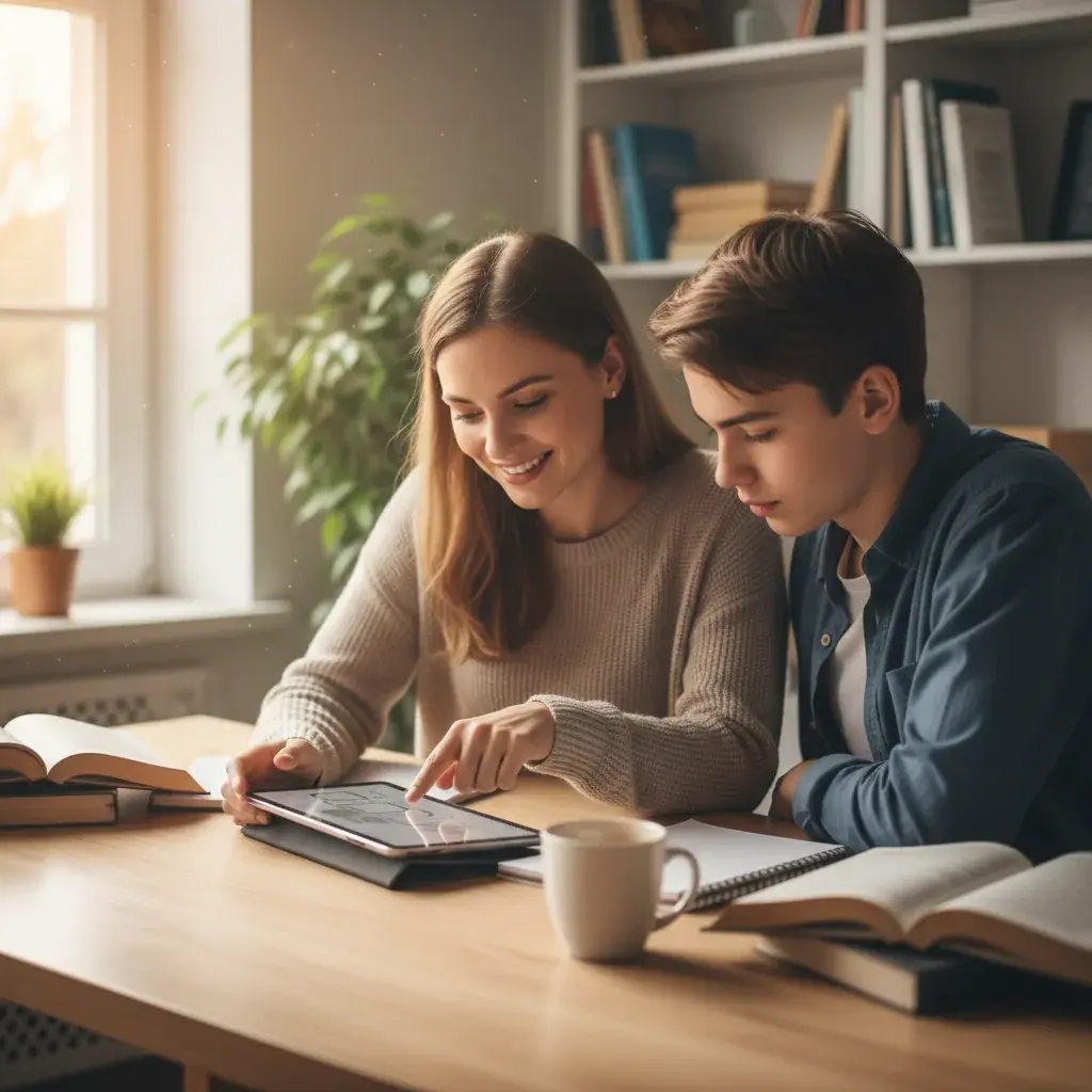 Teacher and student collaborating with AI-powered learning materials